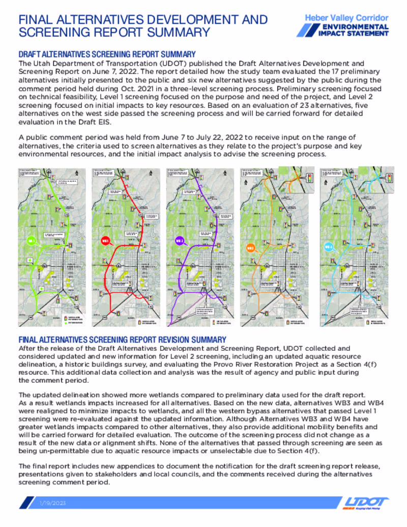 Final screening report summary