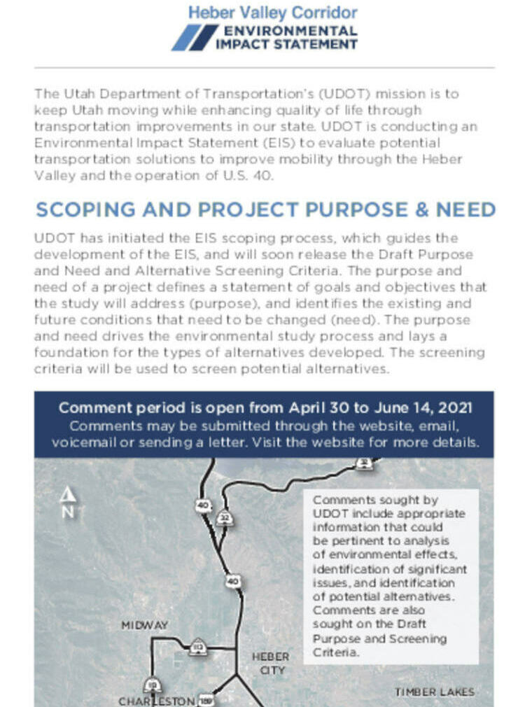 Heber Valley Corridor Environmental Impact Statement: Scoping and Project Purpose & Need